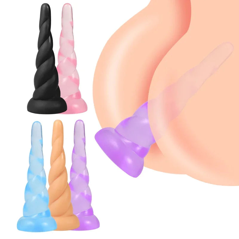 Large Anal Toy Silicone Soft Butt Plug Expander Stimulator Prostate Sex Toy For Men Unicorn Spiral Fantasy Animal Dildo