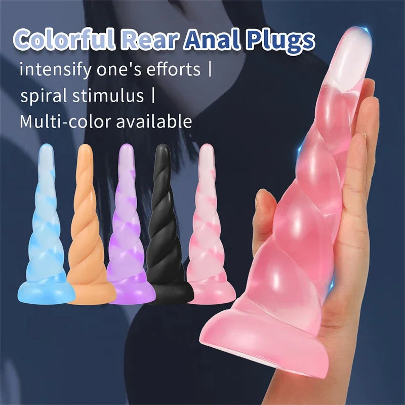 Large Anal Toy Silicone Soft Butt Plug Expander Stimulator Prostate Sex Toy For Men Unicorn Spiral Fantasy Animal Dildo