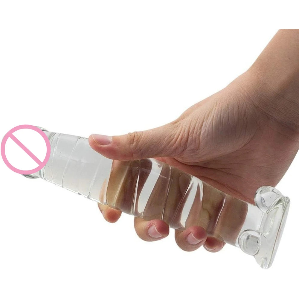 Large Dildo Shaped Fake Penis Masturbator Crystal Glass Material Adult Sex Toys Simulated Penis Female Masturbator Glass Penis