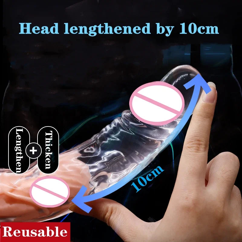 Large Penis Extension Sleeve Reusable Soft and Stretchable Delayed Ejaculation Condoms Male Dildo Extender Male Sex Toys