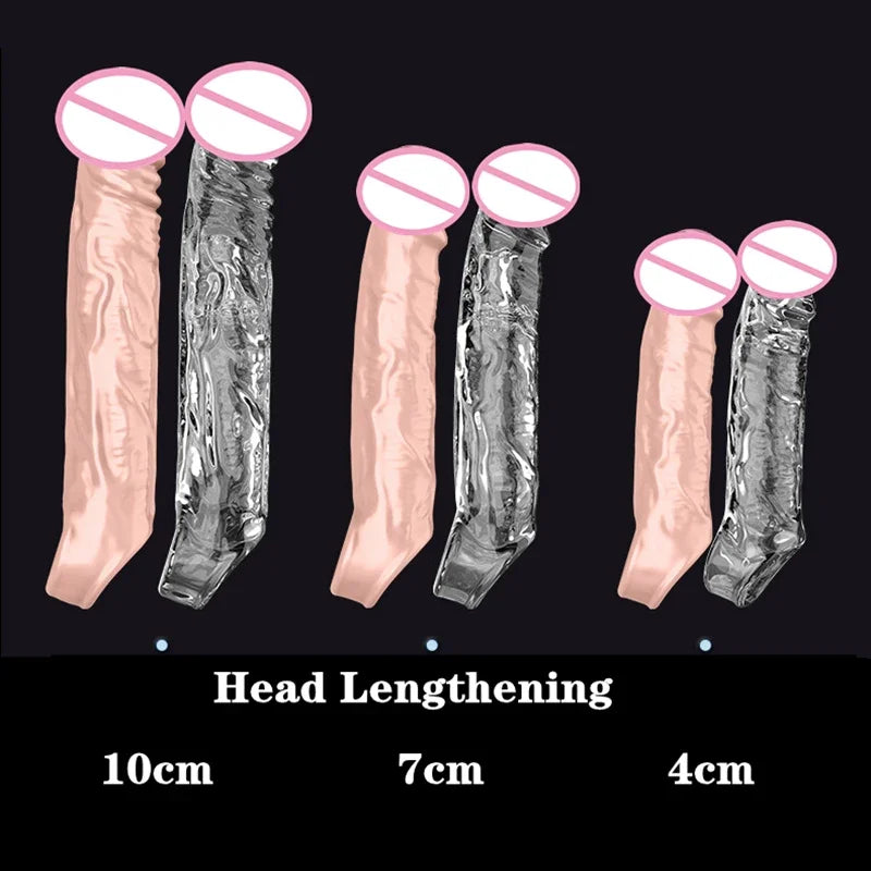 Large Penis Extension Sleeve Reusable Soft and Stretchable Delayed Ejaculation Condoms Male Dildo Extender Male Sex Toys