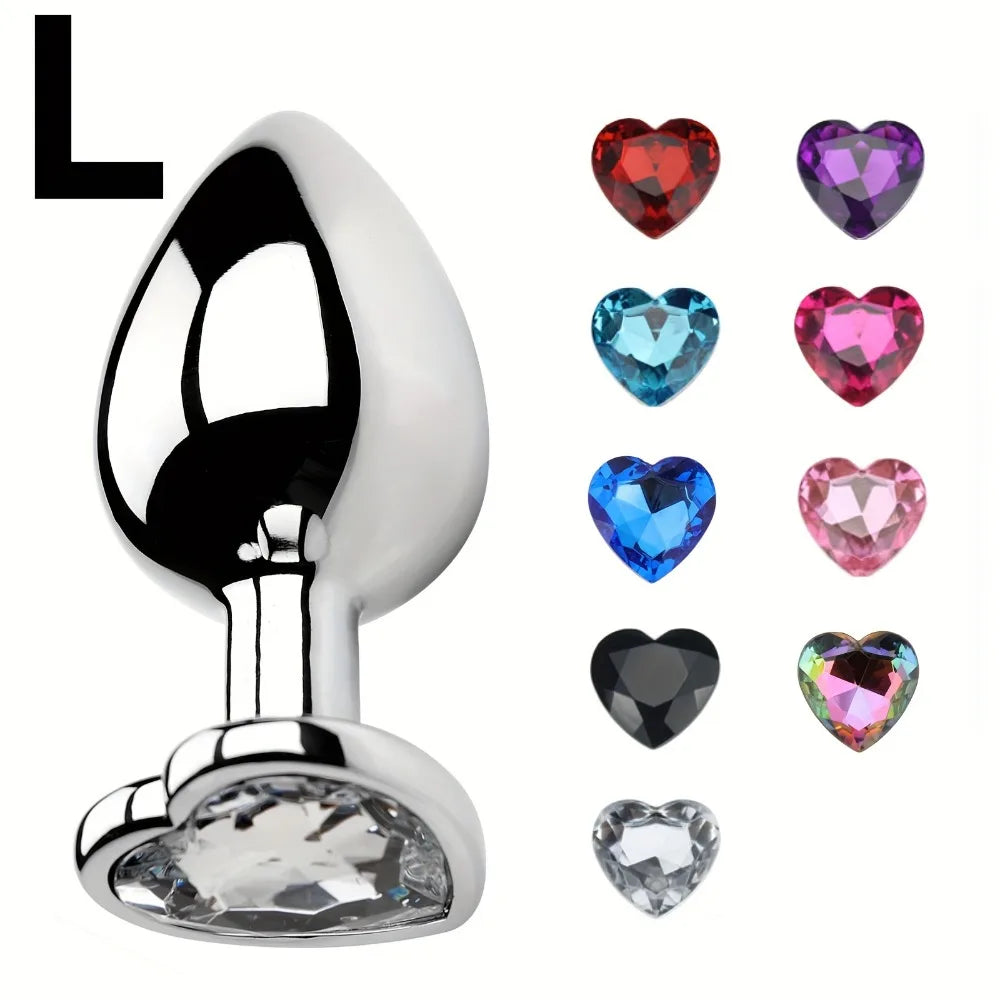Large Size Metal Anal Plug Heart Crystal Bottom Diamond Prostate Massage Butt Adult Toys Anal Plugs Sex Toys for Woman Men
