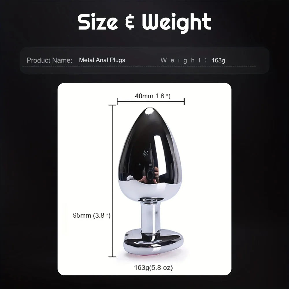 Large Size Metal Anal Plug Heart Crystal Bottom Diamond Prostate Massage Butt Adult Toys Anal Plugs Sex Toys for Woman Men