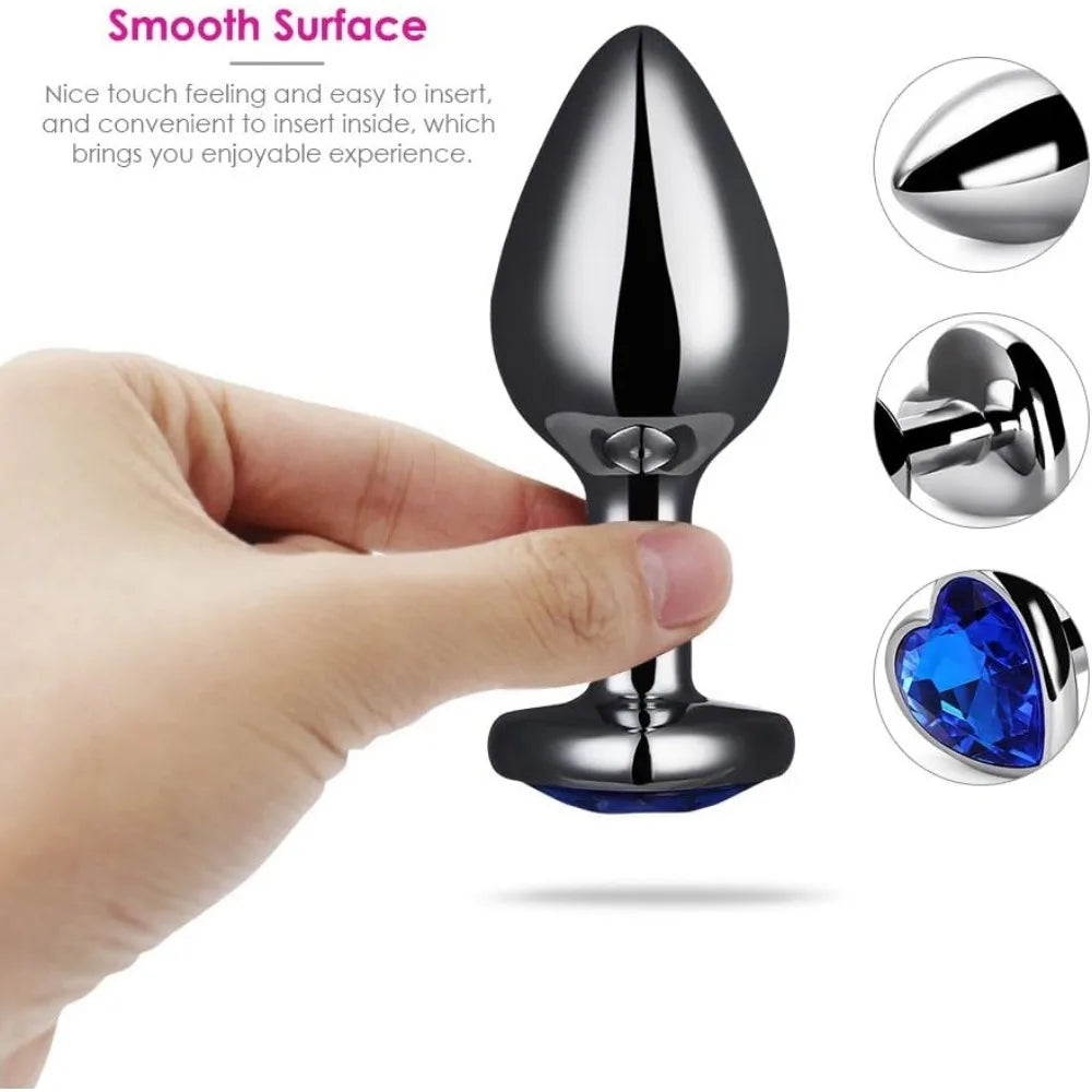 Large Size Metal Anal Plug Heart Crystal Bottom Diamond Prostate Massage Butt Adult Toys Anal Plugs Sex Toys for Woman Men