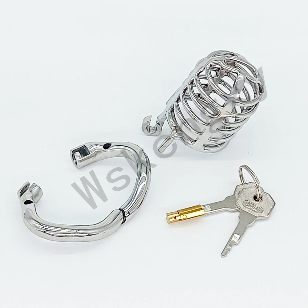 Latest Design Stainless Steel Male Chastity Device Cock Cage with Arc Penis Ring Sex Toys for Men Urethral Lock Adult Game