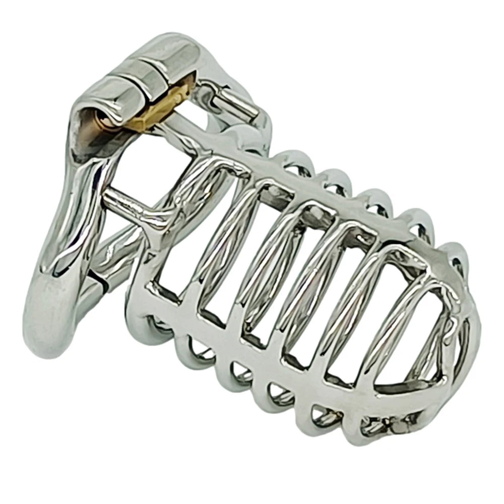 Latest Design Stainless Steel Male Chastity Device Cock Cage with Arc Penis Ring Sex Toys for Men Urethral Lock Adult Game