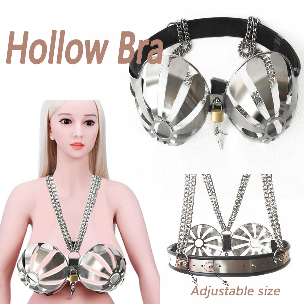 Latest Female Adjustable Stainless Steel Hollow Bra Chastity Belt Bra Device Adult Bondage BDSM Cosplay Sex Toys for Women 18+