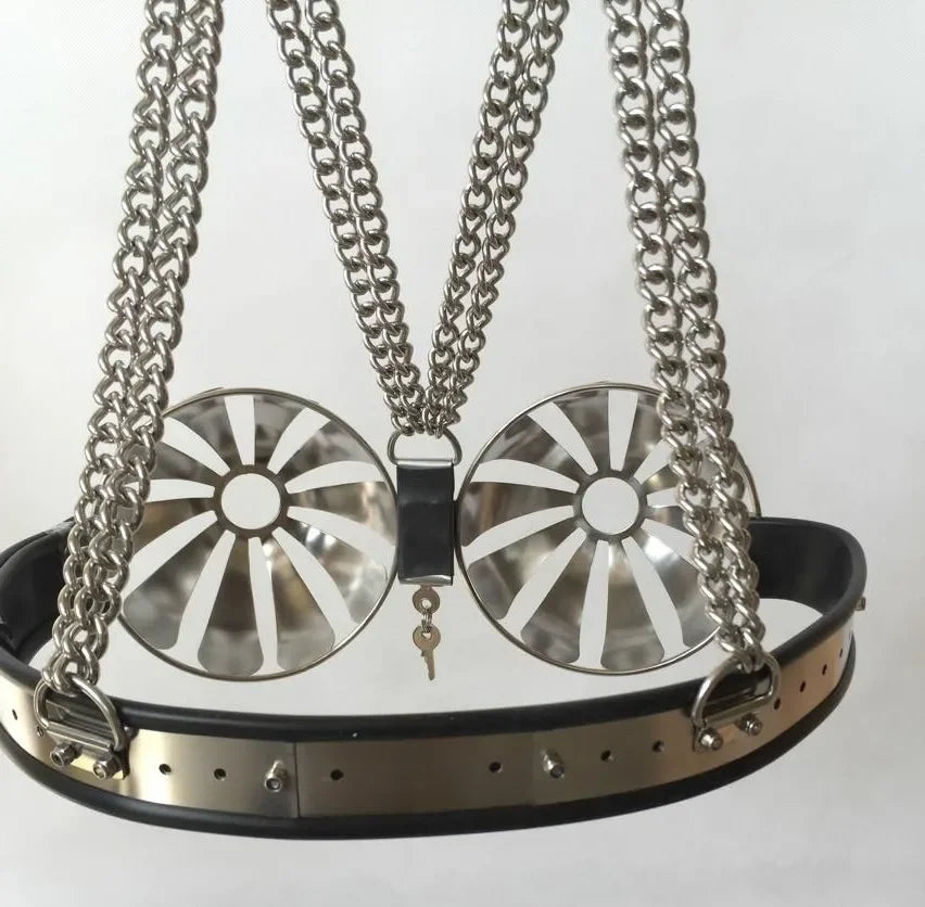 Latest Female Adjustable Stainless Steel Hollow Bra Chastity Belt Bra Device Adult Bondage BDSM Cosplay Sex Toys for Women 18+