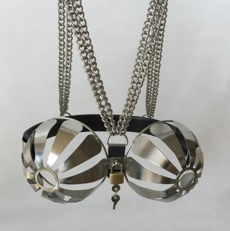 Latest Female Adjustable Stainless Steel Hollow Bra Chastity Belt Bra Device Adult Bondage BDSM Cosplay Sex Toys for Women 18+