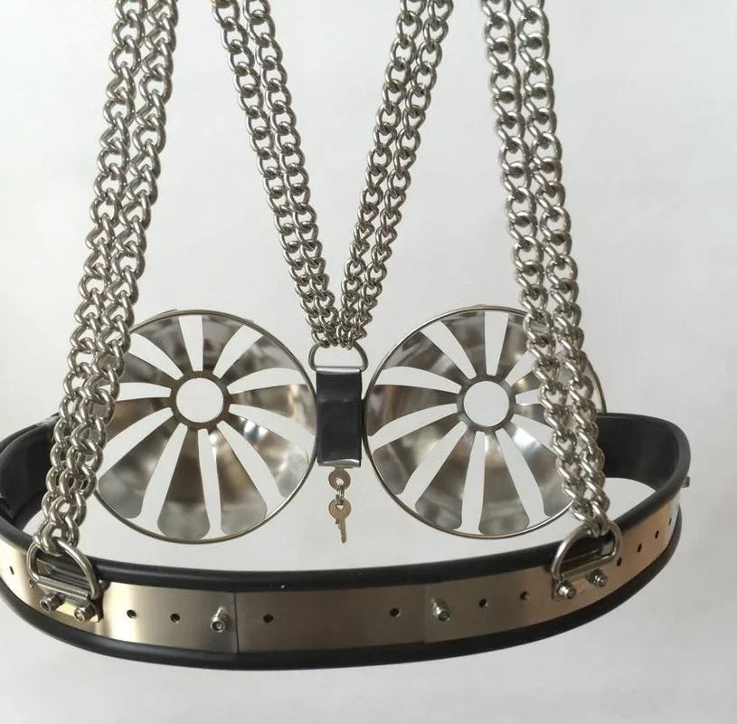 Latest Female Adjustable Stainless Steel Hollow Bra Chastity Belt Bra Device Adult Bondage BDSM Cosplay Sex Toys for Women 18+