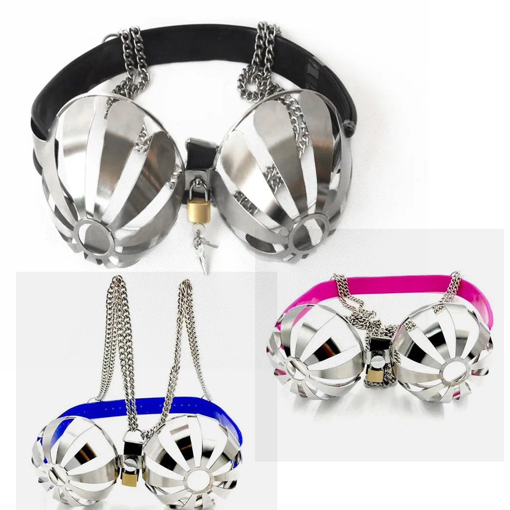 Latest Female Adjustable Stainless Steel Hollow Bra Chastity Belt Bra Device Adult Bondage BDSM Cosplay Sex Toys for Women 18+