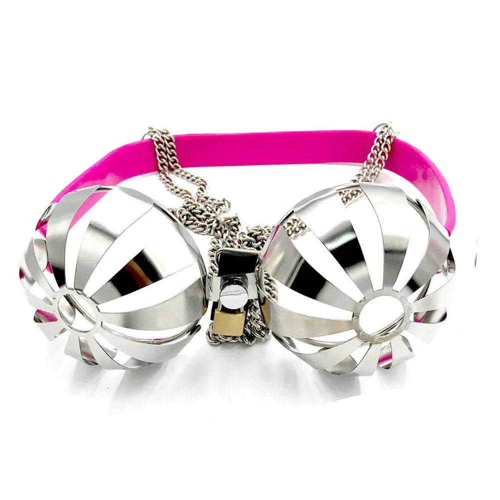 Latest Female Adjustable Stainless Steel Hollow Bra Chastity Belt Bra Device Adult Bondage BDSM Cosplay Sex Toys for Women 18+