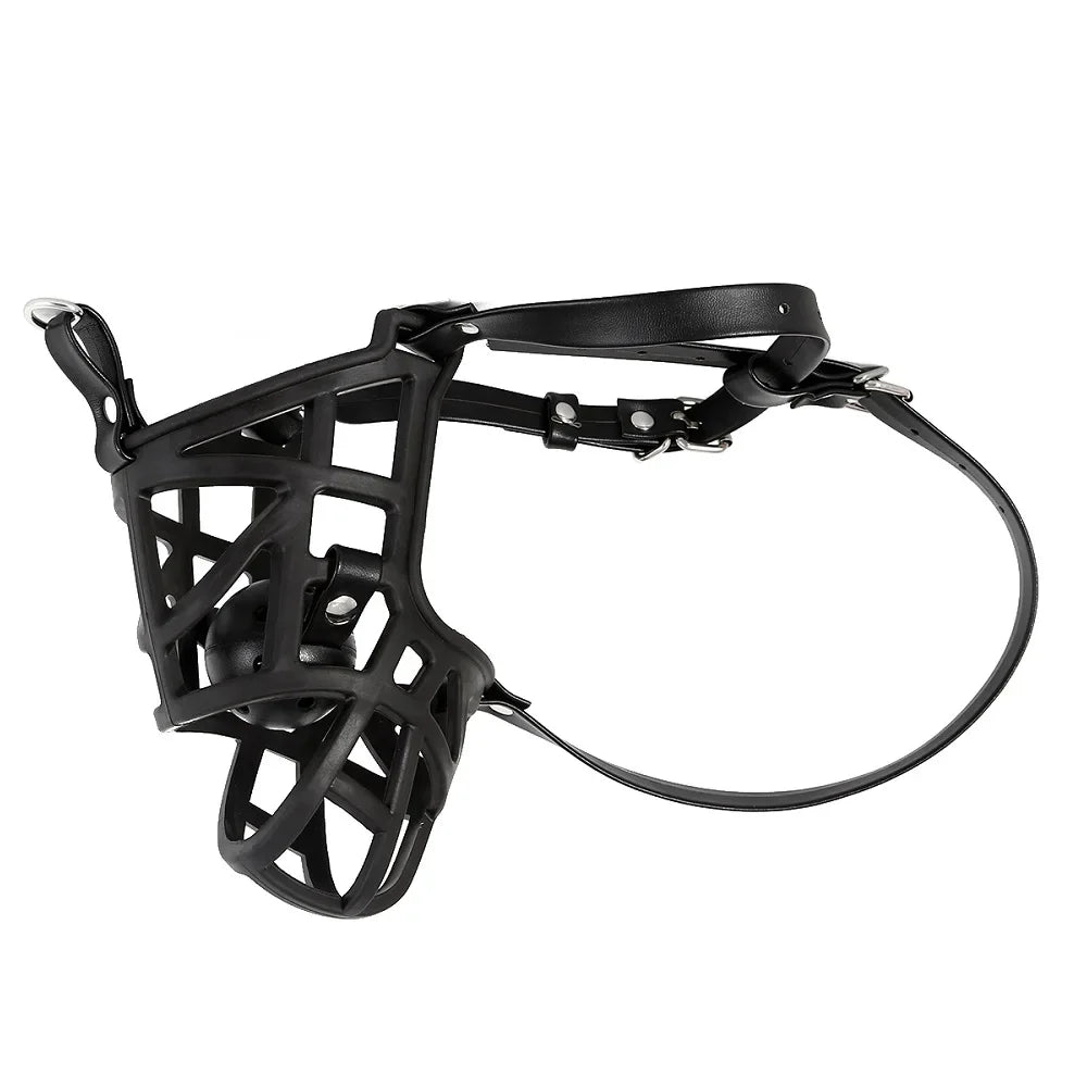 Leather Mask Silicone Mouth Oral Gag Set Head Face Bondage Harness Ball Bite Gag Fetish Restraint Sex Toy Slave Couple Game
