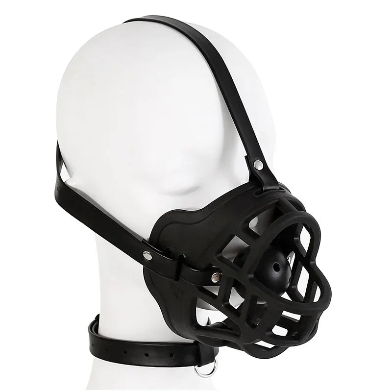 Leather Mask Silicone Mouth Oral Gag Set Head Face Bondage Harness Ball Bite Gag Fetish Restraint Sex Toy Slave Couple Game