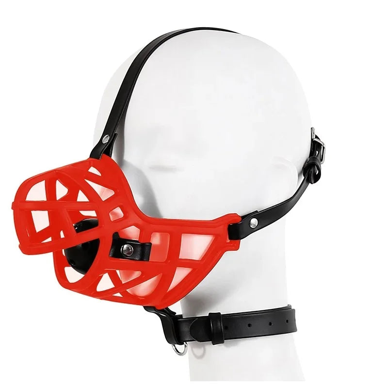 Leather Mask Silicone Mouth Oral Gag Set Head Face Bondage Harness Ball Bite Gag Fetish Restraint Sex Toy Slave Couple Game