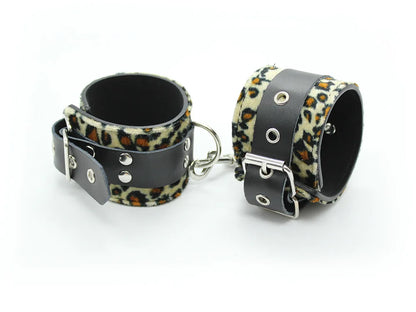 Leopard Gunuine Leather Handcuffs Ankle BDSM Sex Slaves Flirting Wrist Feet Bondage Gear Restraint Exotic Couple Sex Toy