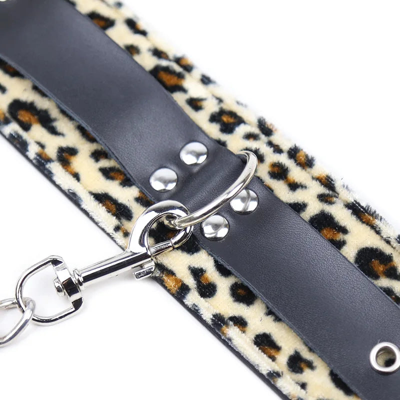 Leopard Gunuine Leather Handcuffs Ankle BDSM Sex Slaves Flirting Wrist Feet Bondage Gear Restraint Exotic Couple Sex Toy