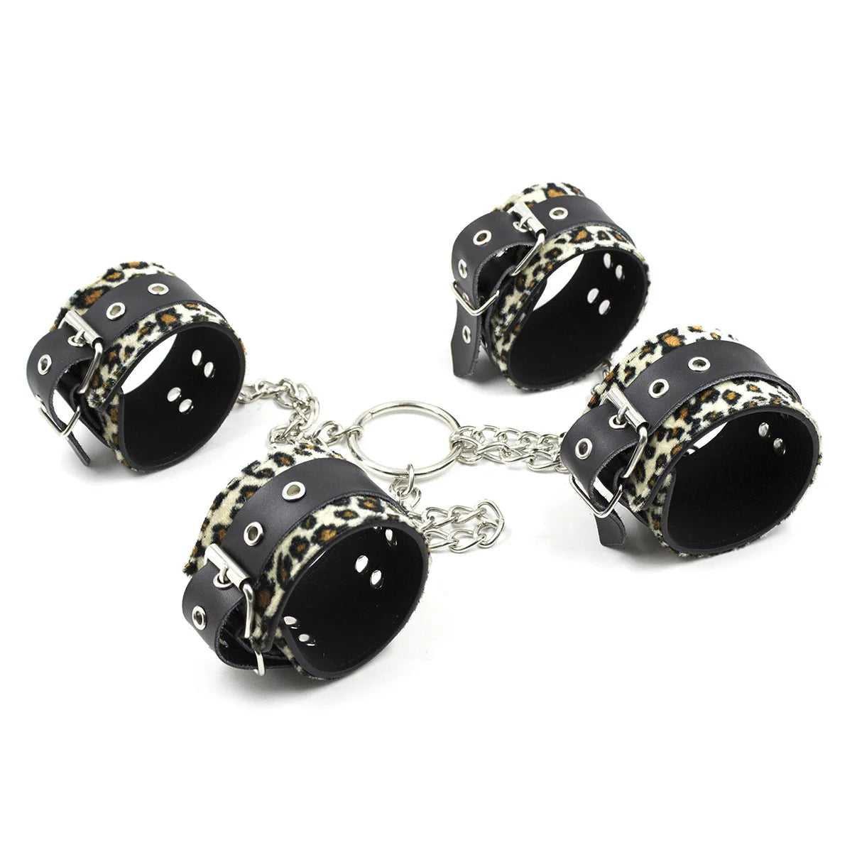 Leopard Gunuine Leather Handcuffs Ankle BDSM Sex Slaves Flirting Wrist Feet Bondage Gear Restraint Exotic Couple Sex Toy