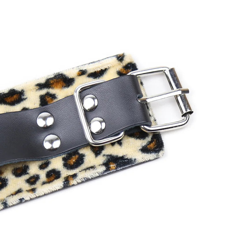 Leopard Gunuine Leather Handcuffs Ankle BDSM Sex Slaves Flirting Wrist Feet Bondage Gear Restraint Exotic Couple Sex Toy