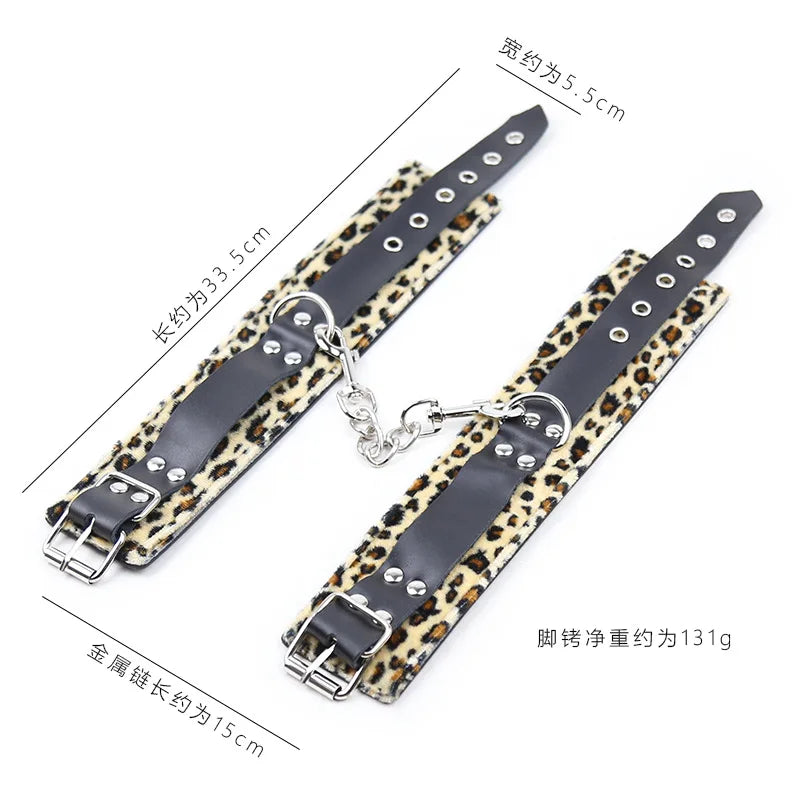 Leopard Gunuine Leather Handcuffs Ankle BDSM Sex Slaves Flirting Wrist Feet Bondage Gear Restraint Exotic Couple Sex Toy