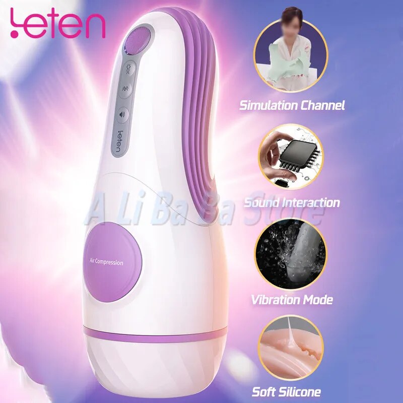 Leten Automatic Hip Vaginal Male Masturbator Vibrating Suck Sex Moan 3 Feature Sex Machine Vibration Real Pussy Sex Toys for Men