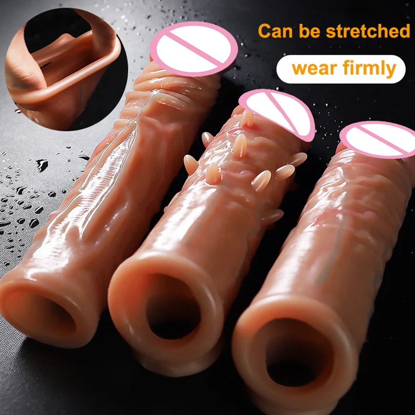 Liquid Silicone Condom For Men Penis Sleeve Enlargement Reusable Cock Condom Adult Sex Toys For Men Intimate Goods Sex Products