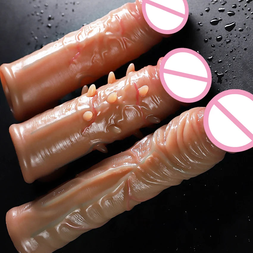 Liquid Silicone Condom For Men Penis Sleeve Enlargement Reusable Cock Condom Adult Sex Toys For Men Intimate Goods Sex Products