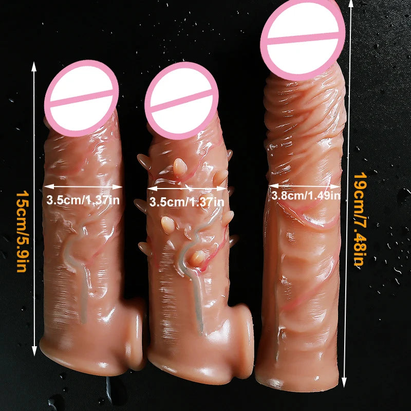 Liquid Silicone Condom For Men Penis Sleeve Enlargement Reusable Cock Condom Adult Sex Toys For Men Intimate Goods Sex Products