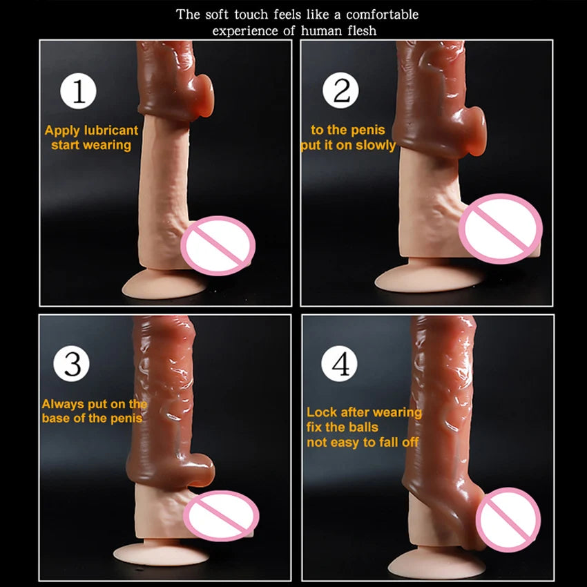 Liquid Silicone Condom For Men Penis Sleeve Enlargement Reusable Cock Condom Adult Sex Toys For Men Intimate Goods Sex Products