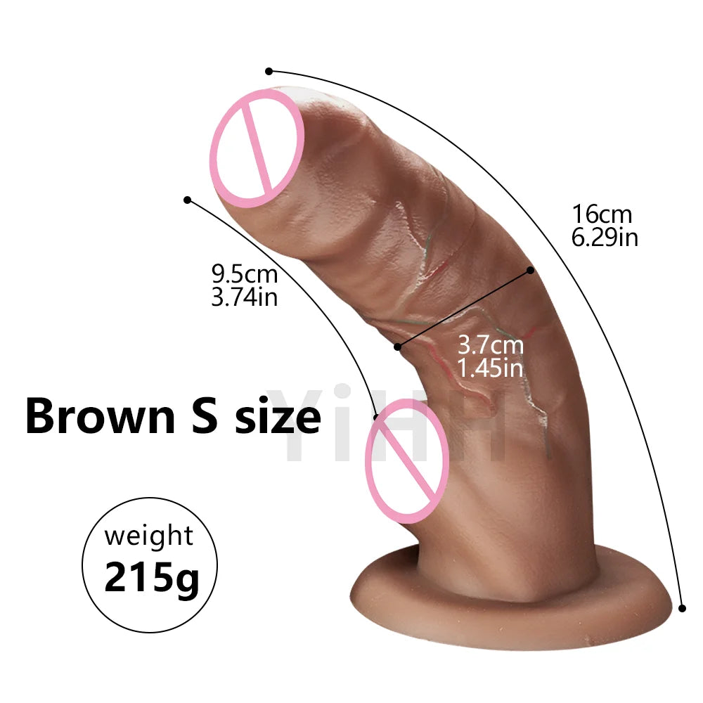 Liquid Silicone Curved Anal Dildo with Foreskin Realistic Big Penis Female Masturbator Big Butt Plug Sex Toy for Women Lesbian