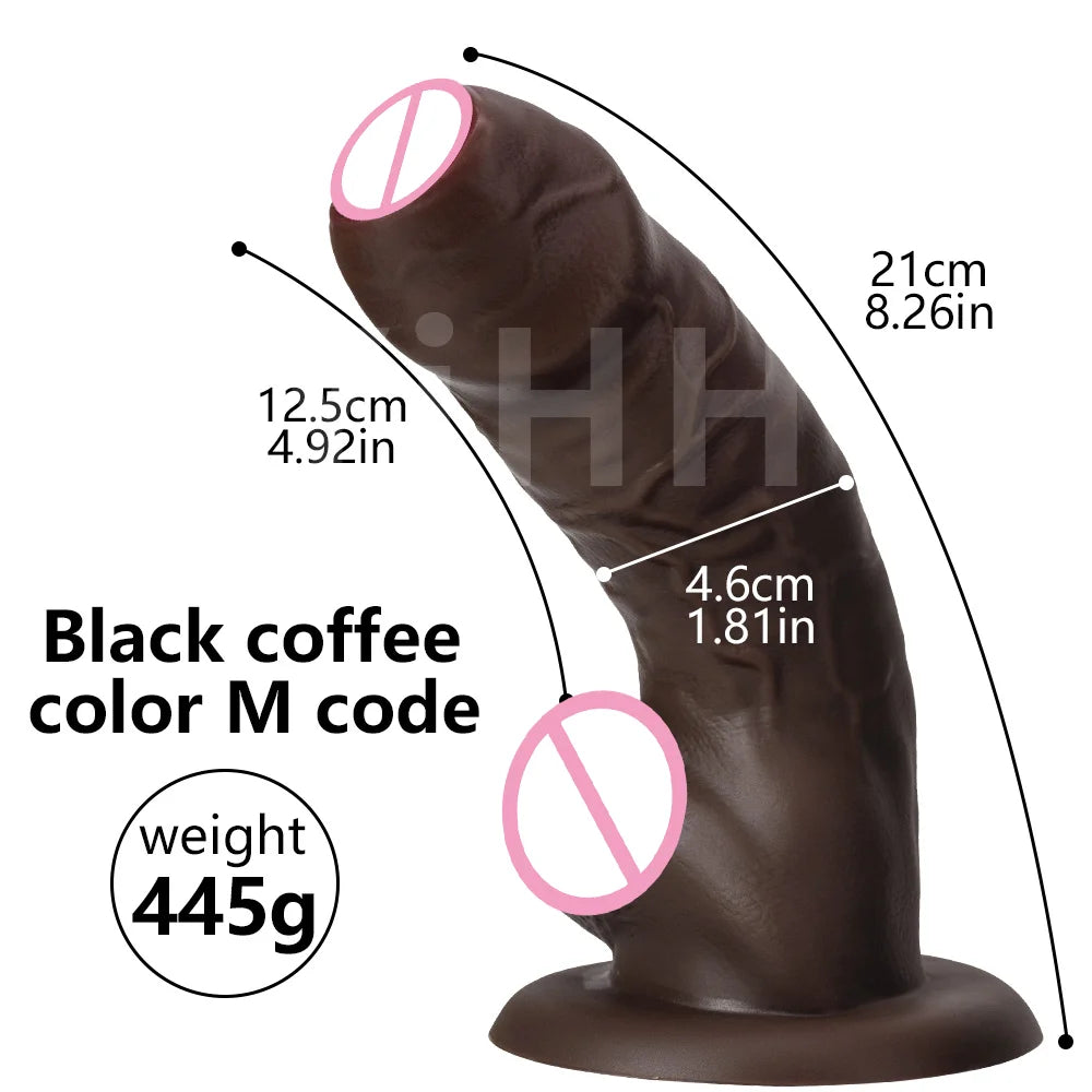 Liquid Silicone Curved Anal Dildo with Foreskin Realistic Big Penis Female Masturbator Big Butt Plug Sex Toy for Women Lesbian