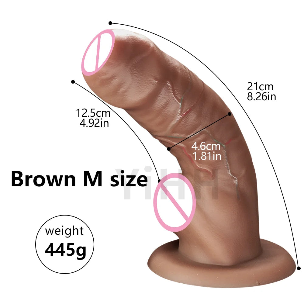 Liquid Silicone Curved Anal Dildo with Foreskin Realistic Big Penis Female Masturbator Big Butt Plug Sex Toy for Women Lesbian