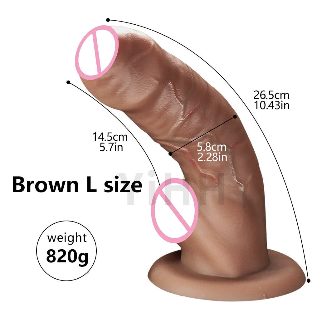 Liquid Silicone Curved Anal Dildo with Foreskin Realistic Big Penis Female Masturbator Big Butt Plug Sex Toy for Women Lesbian