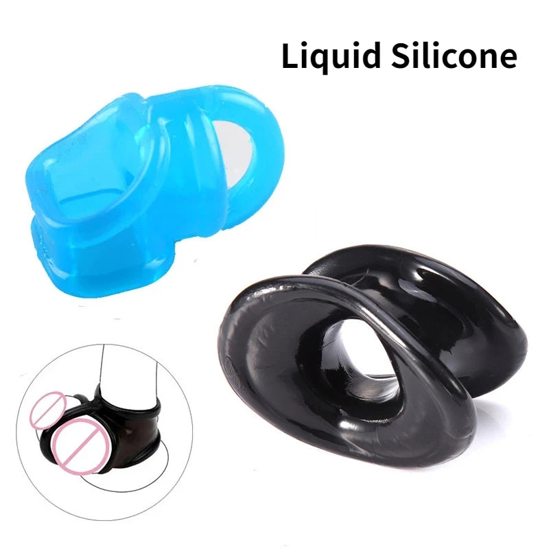 Liquid Silicone Male Stretcher Scrotum Ball Delay Ejaculation Penis Ring Ejaculation Delay Time Stretchable Sex Toys for Man Gay