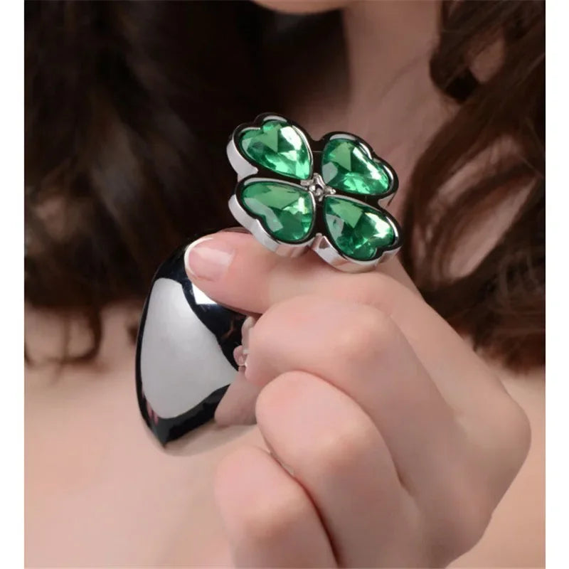 Lucky Clover Gem Anal Plug,S/M/L Size Four Leaf Clover Stainless Steel Crystal Jewelry Anal Butt Plugs