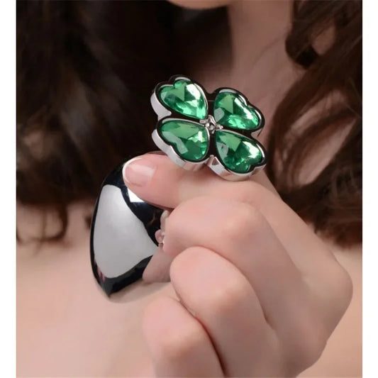 Lucky Clover Gem Anal Plug,S/M/L Size Four Leaf Clover Stainless Steel Crystal Jewelry Anal Butt Plugs