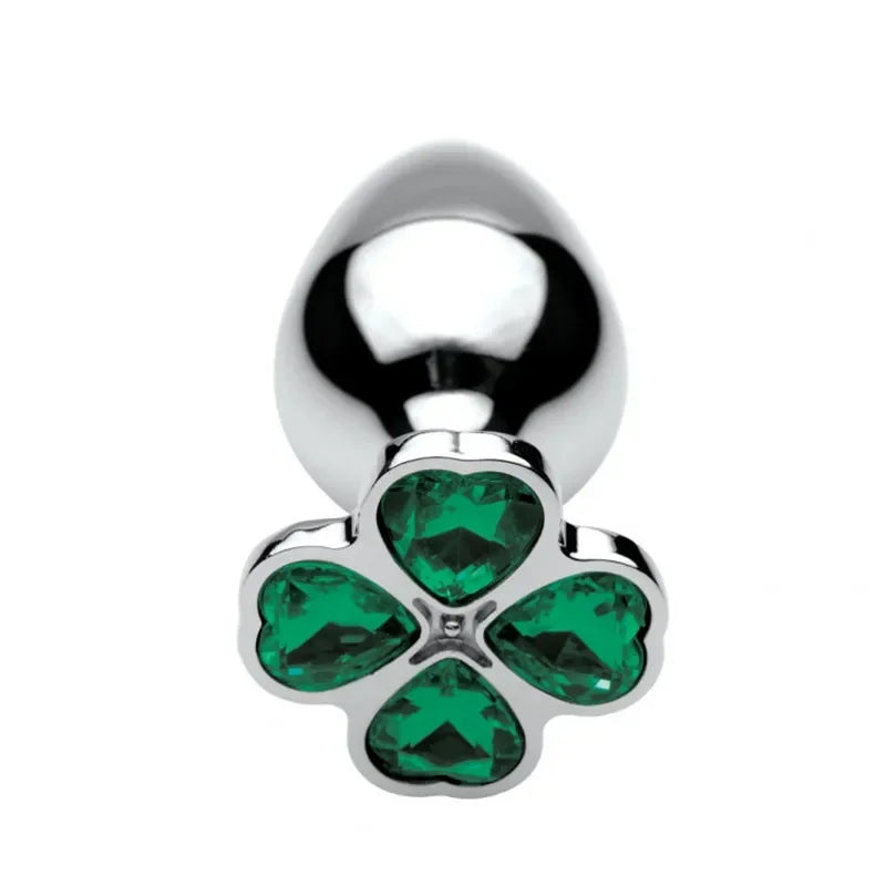 Lucky Clover Gem Anal Plug,S/M/L Size Four Leaf Clover Stainless Steel Crystal Jewelry Anal Butt Plugs
