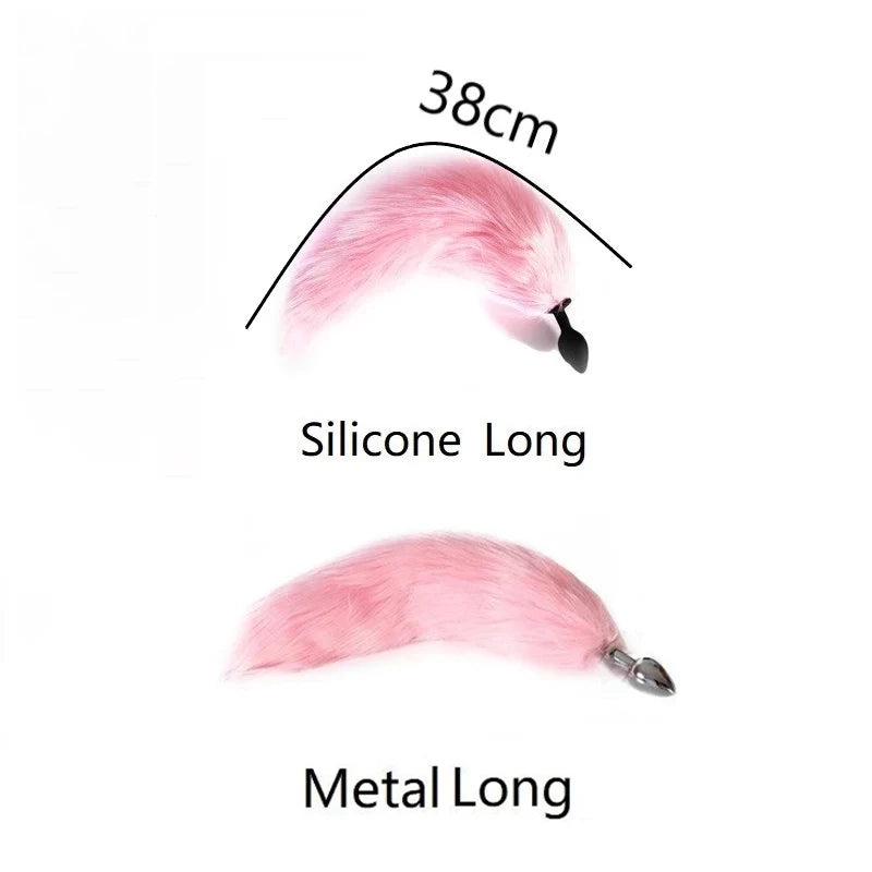 Luminous light fox tail Metal silicone anal beads butt plug erotic gay BDSM cosplay party game insert Anus Sex toy for couple