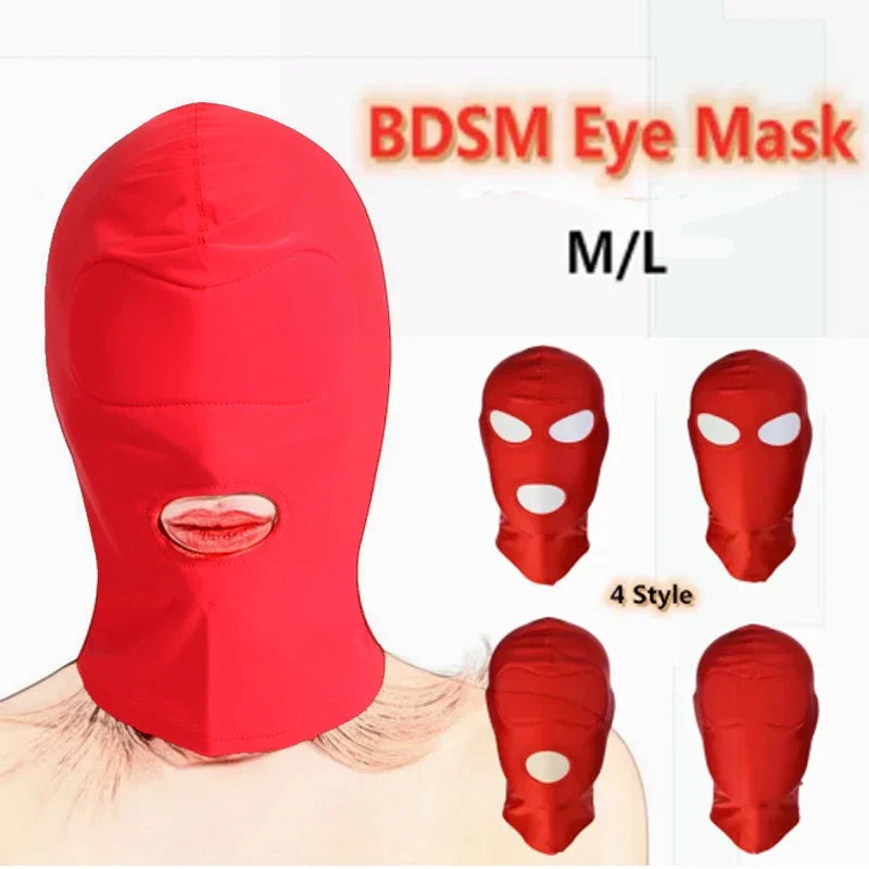 M L 4 Style Exotic Apparel of Red Elasticity Hood Mask Hood Sexy Lingerie Open Mouth Eye Mask BDSM Headgear Cosplay Sex Toys 18+