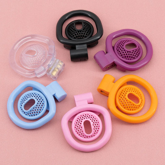 Male ABS Chastity Cage Flat Breathable Lock Porous Bdsm Lock Male Chastity Device with 4 Penis Rings Cock Cage Adult Sex Toys18+