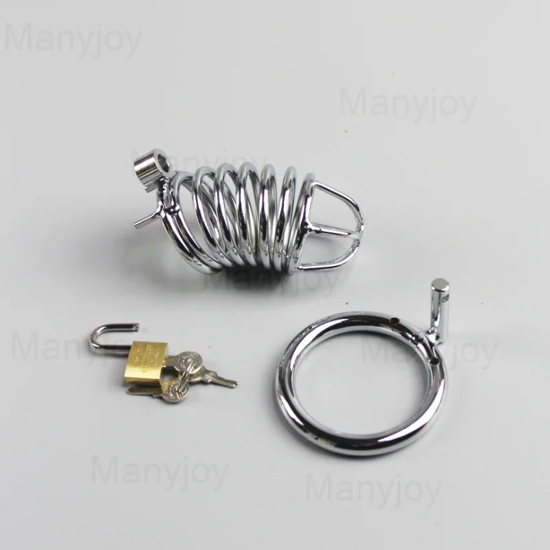 Male Chastity Cage Devices Stainless Steel Cock Cage Male Steel Penis Bird Metal Cage Cock Lock Restraint Ring Sex Toy for Men