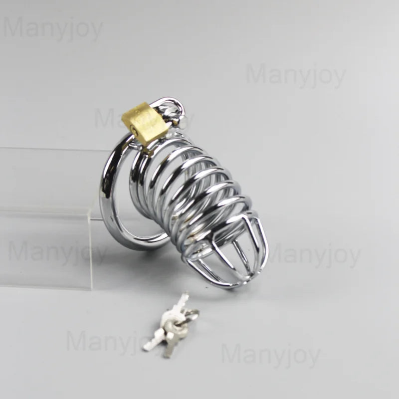 Male Chastity Cage Devices Stainless Steel Cock Cage Male Steel Penis Bird Metal Cage Cock Lock Restraint Ring Sex Toy for Men