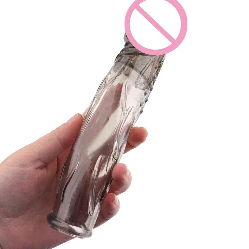 Male Dildos Condom Penis Cock Ring Delay Ejaculation Reusable Stimulate Penis Sleeve Male Enlargement Dick Extender Sex Toys