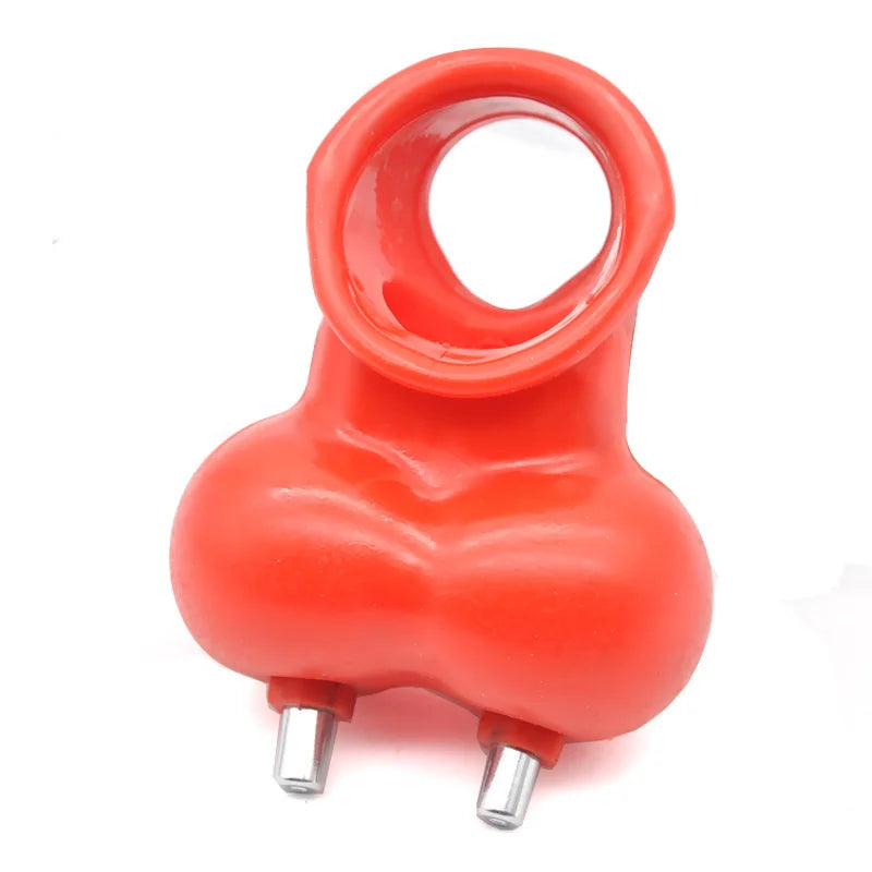 Male Electric Ball Stretcher Scrotum Pouch Time Delay E-stim Electro Shock Accessory Rubber Ring Chastity Cage Sex Tool for Man