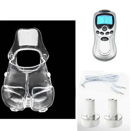 Male Electric Ball Stretcher Scrotum Pouch Time Delay E-stim Electro Shock Accessory Rubber Ring Chastity Cage Sex Tool for Man