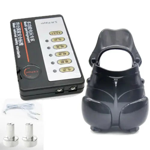 Male Electric Ball Stretcher Scrotum Pouch Time Delay E-stim Electro Shock Accessory Rubber Ring Chastity Cage Sex Tool for Man