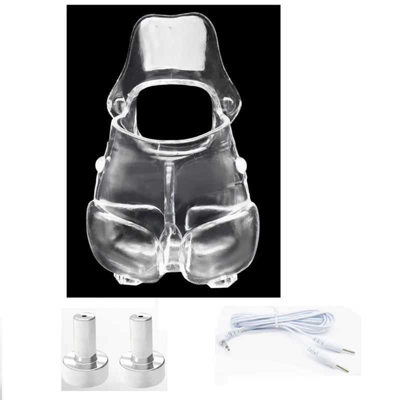 Male Electric Ball Stretcher Scrotum Pouch Time Delay E-stim Electro Shock Accessory Rubber Ring Chastity Cage Sex Tool for Man