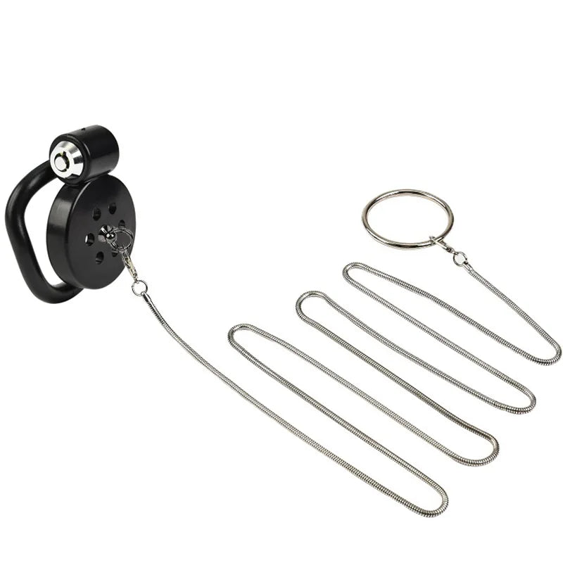 Male Flat Chastity Cage With Metal Stretcher Scrotum Bound Penis Ring CB Chastity Device with 5 Size Cock Rings Sex Toys For Men