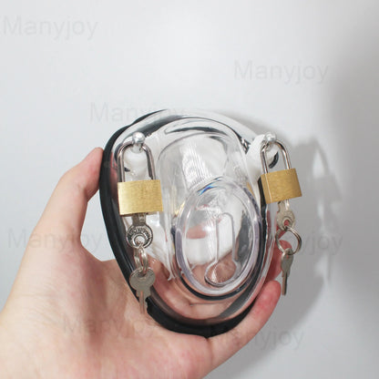 Male Fully Chastity Cage Ball Stretcher Ejaculation Delay Silicone Plastic Bowl Cage Sex Toy for Men Cockring Penis Ring Toy
