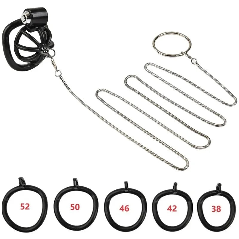 Male Penis Chastity Cage Set Small Bird Chastity Cage Belt With Padlock 5 Cock Ring Penis Bondage Slave Man Sex Toy